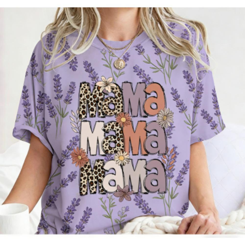 Fashion Funny Striped Flower Leopard Mama Letter Print Kids Short Sleeves T-Shirt Loose Casual Summer Outdoor Street Boy and Girl Tees Tops