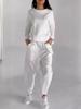 2024 Fall Trendy Lace-Up Multi-Pocket Solid Color Casual Sports Pants Set