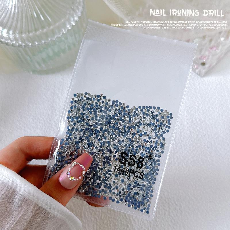 1440-Piece Aurora White AB Transparent Round Nail Art Rhinestones - Non-Fall-Off Flatback Glass Diamonds