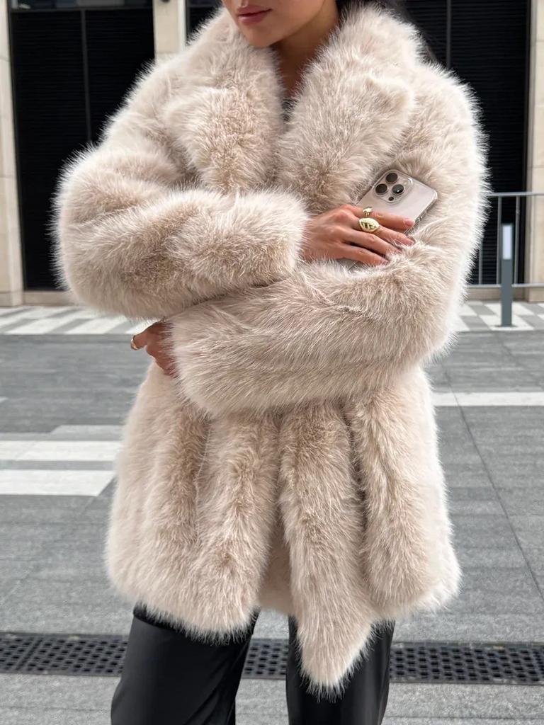 Eco-friendly Fox Fur Jacket Loose Furry Clothes Winter Women's Clothing Medium and Long Artificial Fur Coat