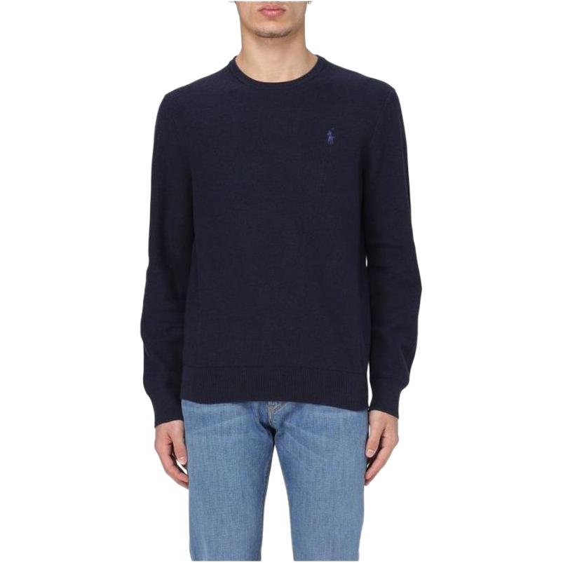 Polo Ralph Lauren Однотонный приталенный свитер с круглым вырезом для мужчин Синий 710918163-001