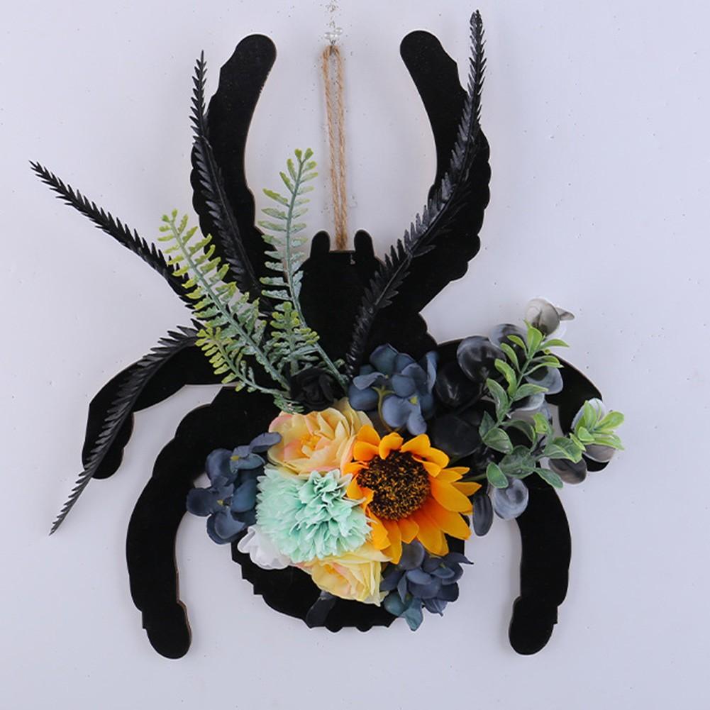 Artificial Flowers Halloween Wreath Spider Door Decor