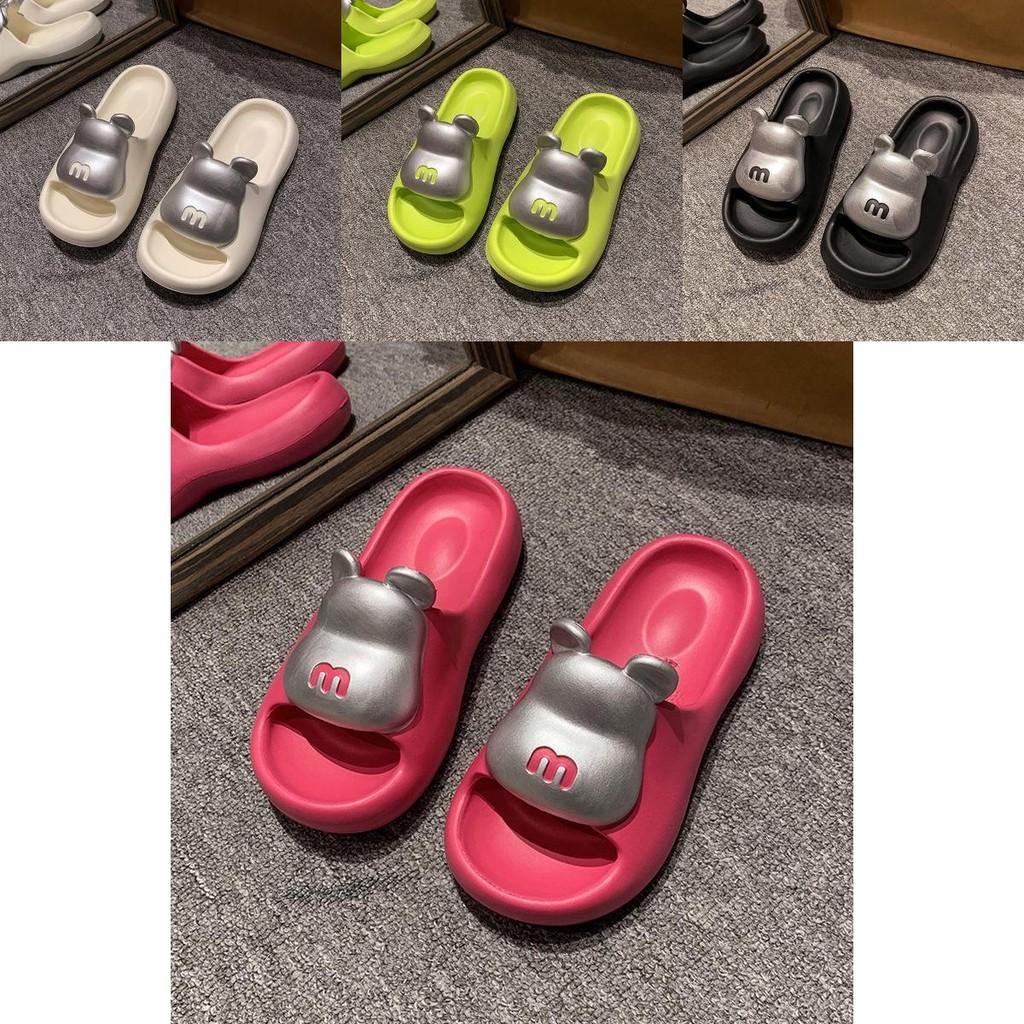 Cute Bear Design Thick Sole Women's Summer Slippers Soft Comfortable Non-slip Flip Flops