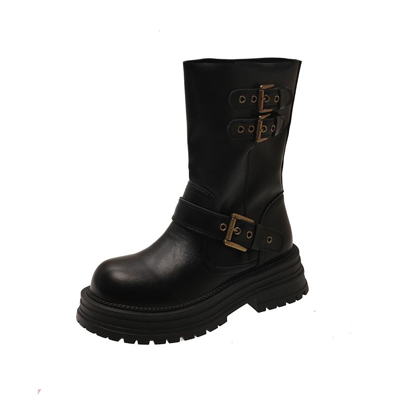 Мода Зима Пряжка для ремня Женские Сапоги до колена Мода Платформа Каблуки Рыцарские Длинные Ботильоны Дамская Удобная Обувь Zapatos Mujer