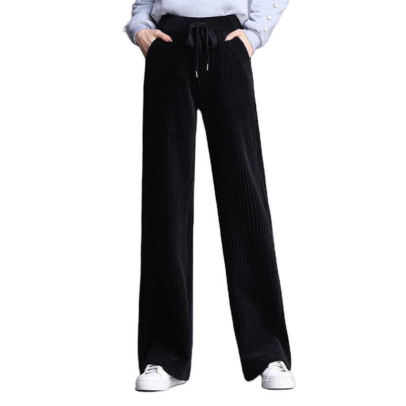 Женские осенне-зимние повседневные вельветовые брюки с высокой талией и подкладкой, свободные утолщенные брюки
