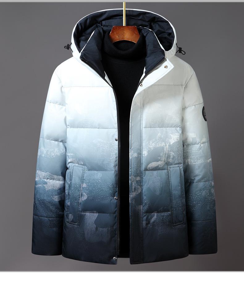 Мужская градиентная зимняя куртка на белом утином пуху - Толстая, теплая, модная студенческая куртка с капюшоном