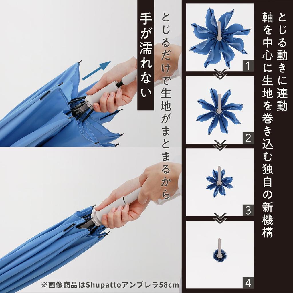 Marna Shupatto and Long Suitable for Rain or Royal P614B Umbrella, Women's Men's, Buttonless, Umbrella, Unisex, Shine, Water-Repellent, Blue, 58cm,