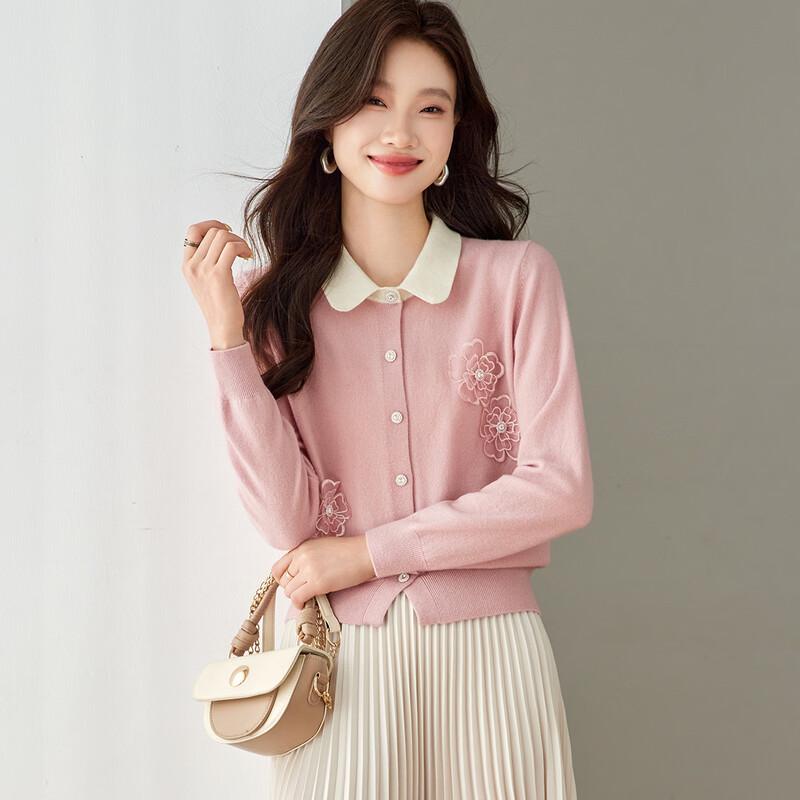 Женский кардиган из чистой шерсти с цветочной вышивкой бисером