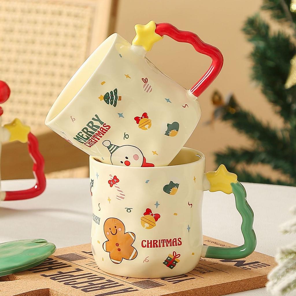 Creative High Value Ceramic Cup Christmas Mug Household Cup Holiday Gift Souvenir with Cover Spoon Water Cup Gift