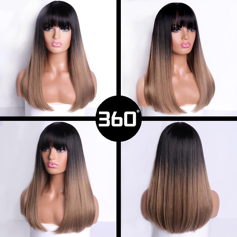 XINRAN 18-дюймовый длинный синтетический парик с челкой, темный корень, цвет омбре, натуральный заголовок, термостойкие парики из волос для женщин