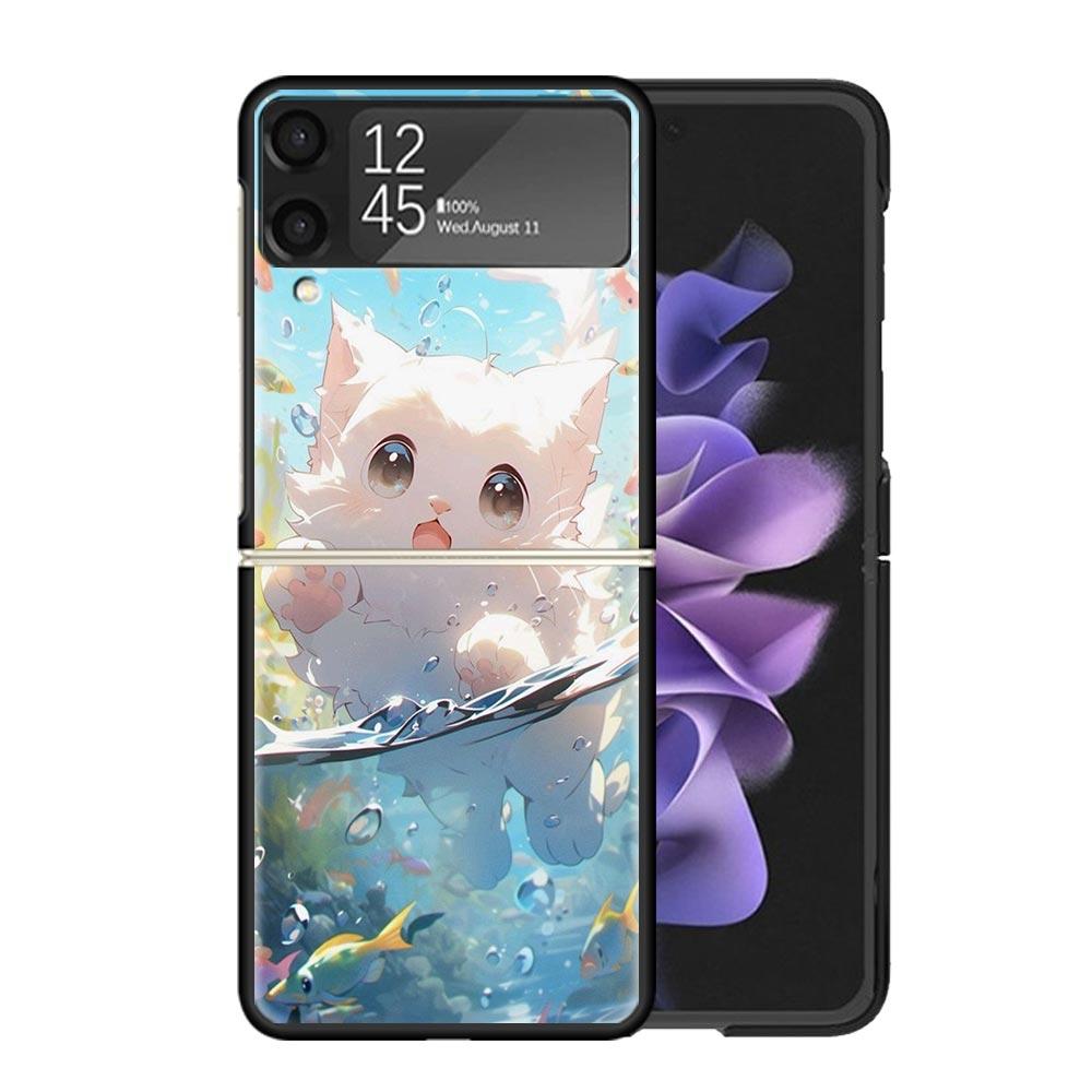 Мультяшные Милые Кошки Рыбки Эстетичные Чехлы Для Samsung Galaxy Z Flip 4 5 6 7 3 Z Flip7 Flip6 Flip4 Flip5 Flip3 5G Жесткие Ударопрочные Забавные