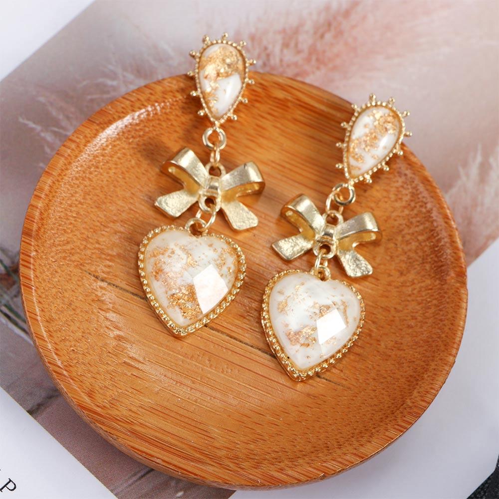 Gift For Women Bowknot Resin Accessories Dangle Stud Earrings Peach Heart Jewelry Drop Earrings
