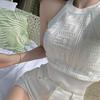 Halter Camisole Tank Top Women's Knitted Inner Wear Summer Elegant Sexy Hollow-out Slim Fit Versatile Short Top