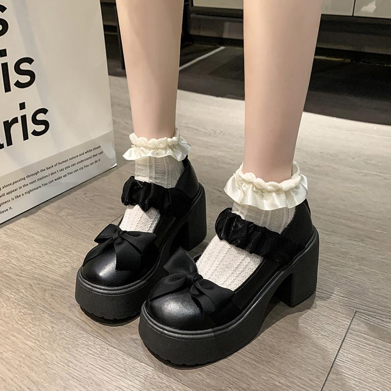 Mary Jane Shoes Women's Autumn and Winter 2025 New Platform Muffin Sole Thick Heel Small Leather Shoes Bow Single Shoes High Heels