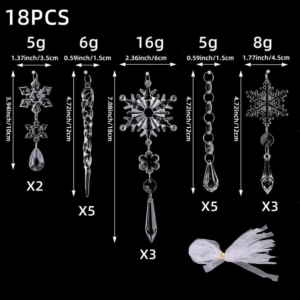 18Pcs Snowflake Ornaments Hanging Acrylic Icicle Drop Room Decorating Birthday Holiday Snowflakes