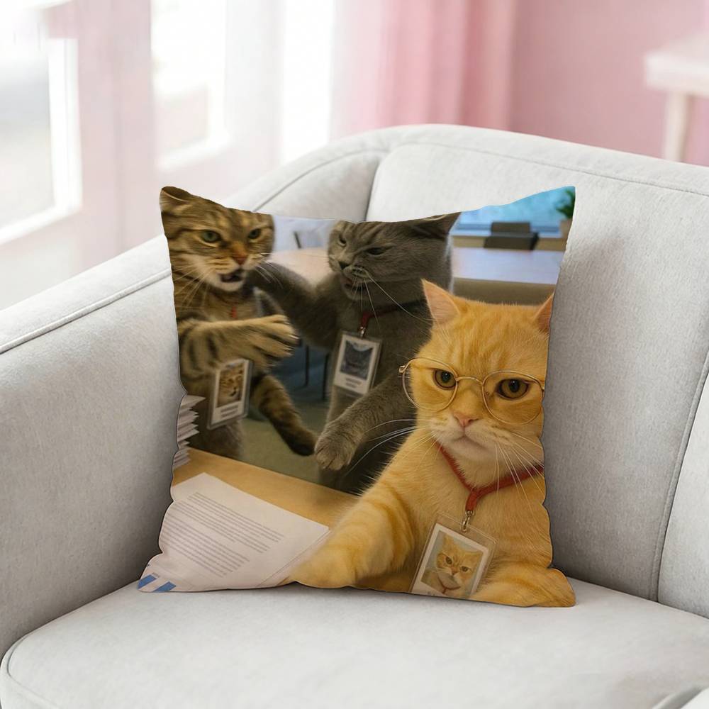 Funny Cute Office Cat Pillow Case Pattern Printed Pillowcase For Living Room Sofa Cushion Cover