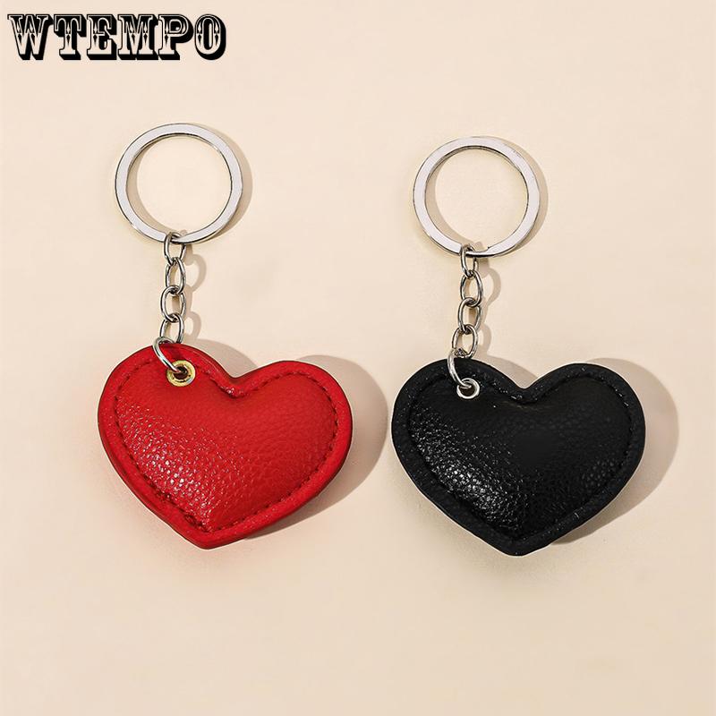 WTEMPO Couple PU Leather Heart-shaped Design Keychains Kit Heart-shaped Car Keychains & Door Keychains Valentine's Day Gifts Pendants