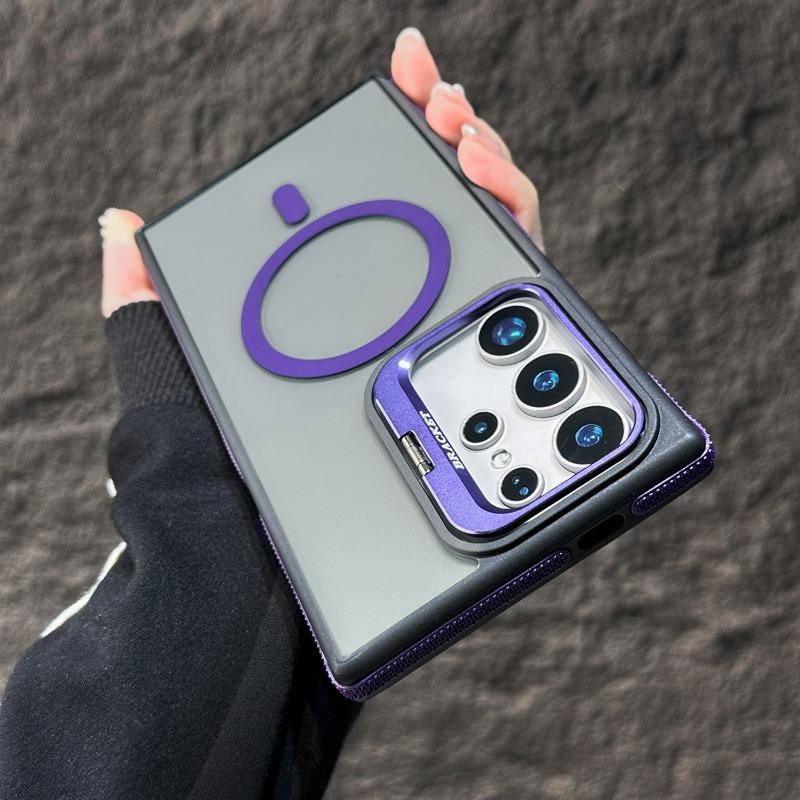 Luxury Camera Lens Stand S25 Ultra Magnetic Case for Samsung Galaxy S23 S24 FE S25 Plus S24 Ultra Magsafe Matte Shockproof Cover