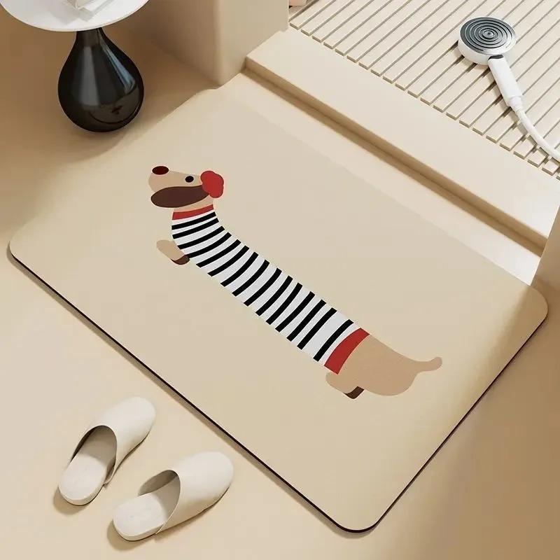 Skater Dachshund Door Mat Small Carpet Cartoon Dog Design with Skateboard Element Anti-slip Rug for Home Decor INS