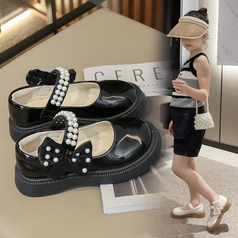 Модные туфли из кожи для девочек с жемчугом Туфли Мэри Джейн для детей среднего и большого возраста Туфли принцессы с бантом