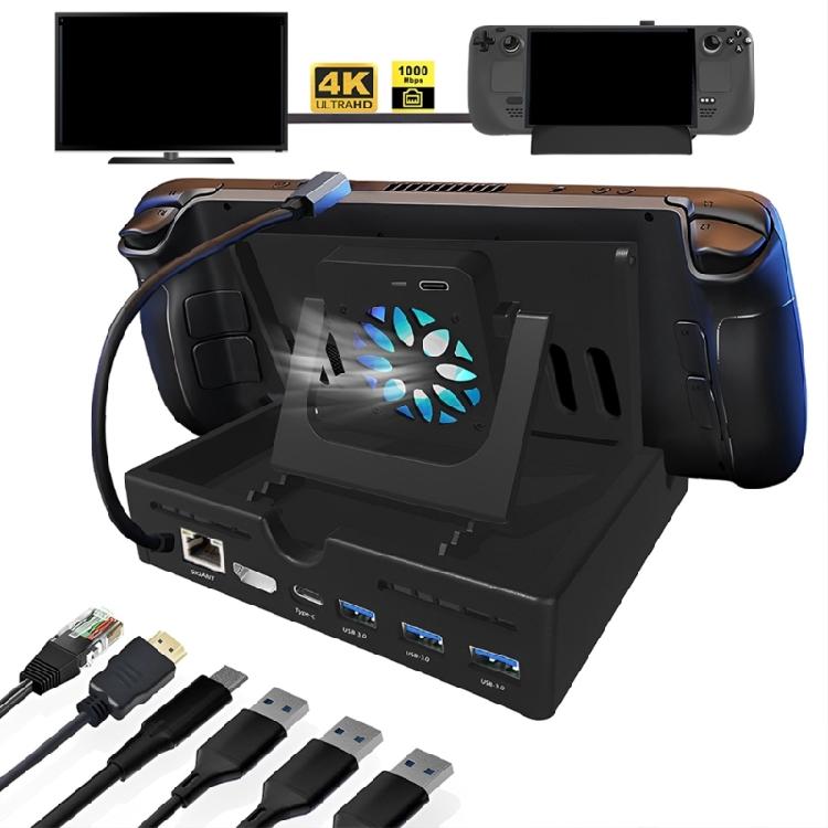 6-в-1 док-станция для Steam Deck с HDMI 2.0 4K@60Hz Gigabit-Ethernet 3 портами USB 3.0