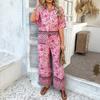 Women's Summer Print Contrasting Color Bohemian Vacation Short-sleeved Long Trousers Set