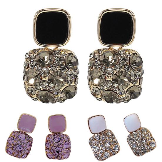 1 пара женских серег со стразами, квадратные, винтажные, не тускнеющие, блестящие, роскошные серьги-пусеты для подарка
