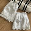 Women Shirt Extender Elastic High Waist Hollow Embroidery Lace Flower Pattern Mini Skirt Solid Color Butt Curtain Extension