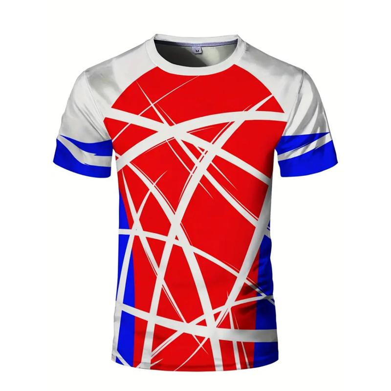 Fashionable Geometric Pattern Men's 3D Printed T-shirt Summer Casual Running Round Neck Top Badminton Table Tennis Sports Short Sleeved Clothing