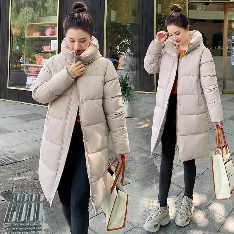 Женская осенне-зимняя куртка с воротником на шнурке и пуговицами, длинная парка на молнии, свободное теплое хлопковое пальто