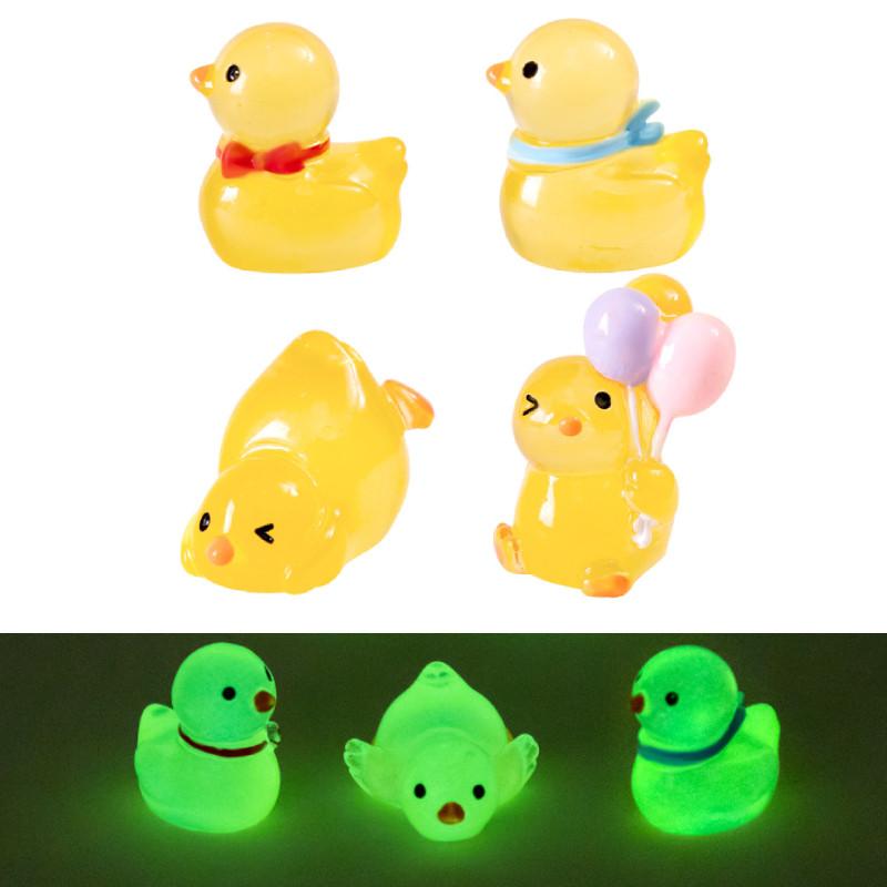 Adorable Luminous Playful Duckling Figurines Resin Miniature Decor Set