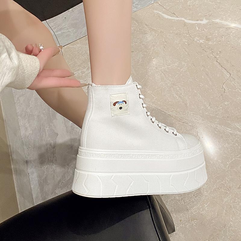 Мода 2025 Новые 7,5 см Модные парусиновые кроссовки с высоким верхом Дышащие Женские Кроссовки на супервысоком каблуке Обувь на платформе Женская Летняя Осенняя Обувь