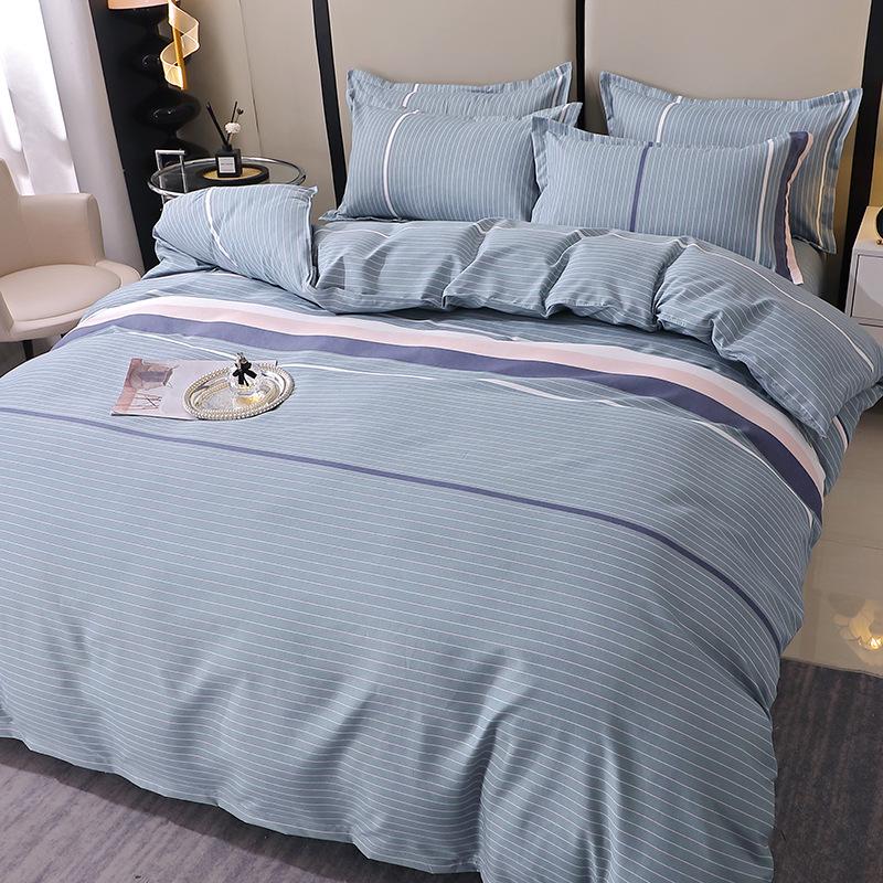 Постельный комплект из полосатого матового хлопка для осени/зимы – Утолщенный пододеяльник и простыня
