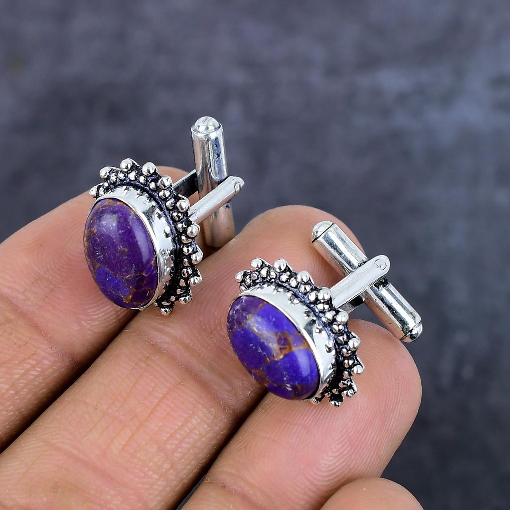 Запонки ручной работы из серебра 925 пробы с медно-фиолетовым бирюзовым драгоценным камнем e5z50