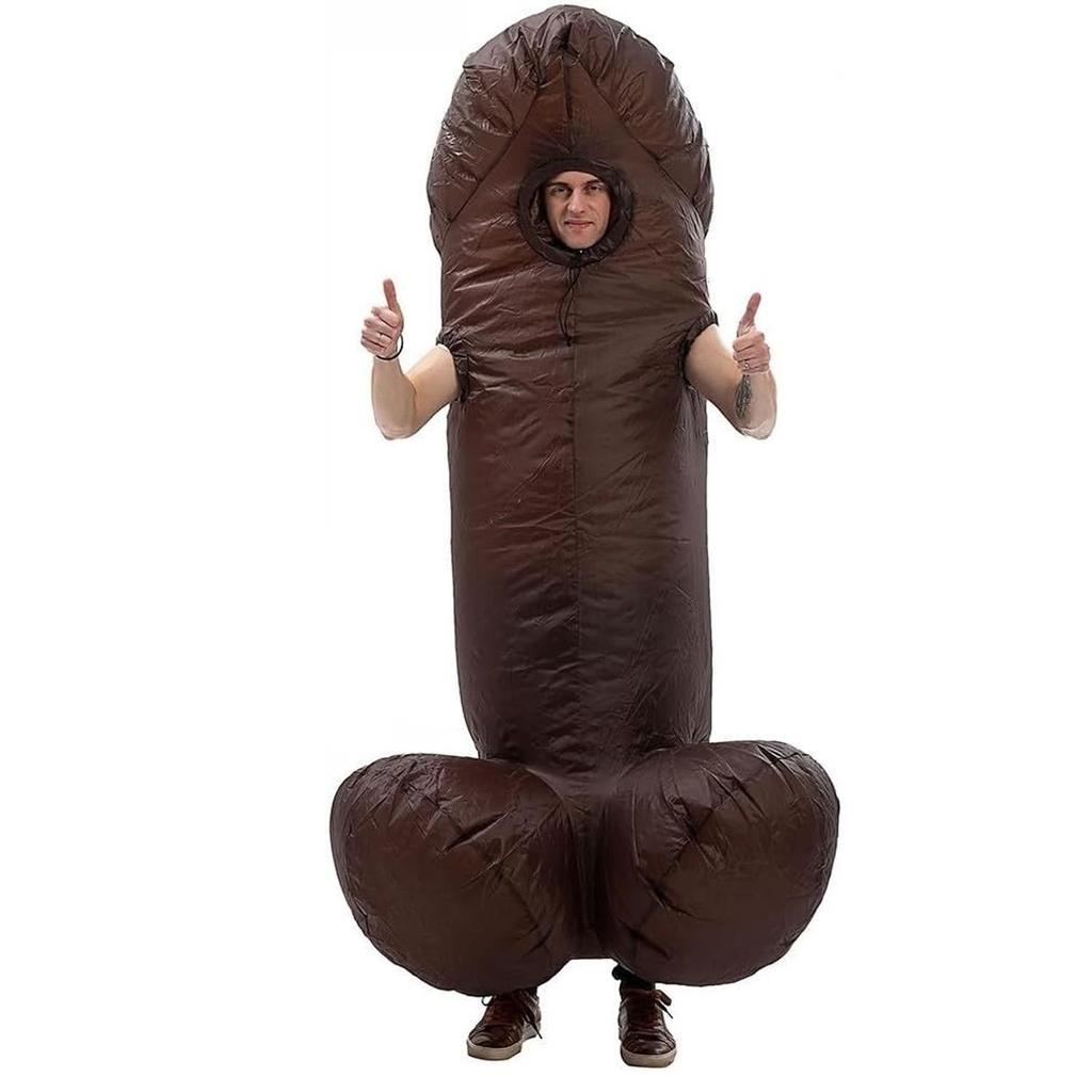 Забавный и необычный надувной костюм пениса для взрослых, коричневый