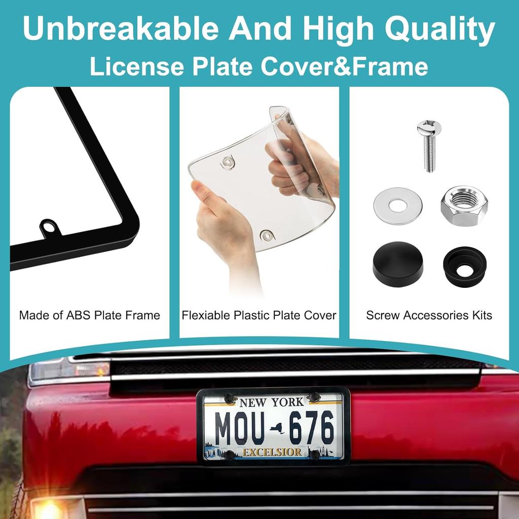 License Plate Frame Cover, Clear License Plate Protector 2 Pack, ABS Car Rear Front Plate Frames With Screws Caps, Rustproof, Unbreakable, Easy Tall