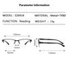 Металлические полуободковые очки для чтения Hd Очки для дальнозоркости Мужские деловые очки Диоптрии 0 +1.0 +1.5 +2.0 +2.5 +3.0 +3.5 +4.0
