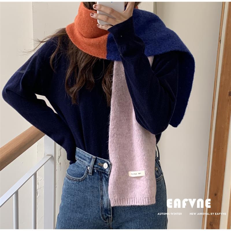 Contrast Color Korean Scarf: Cute & Cozy Knit for Women, Autumn/Winter Neck Warmer, Easy To Match for Students