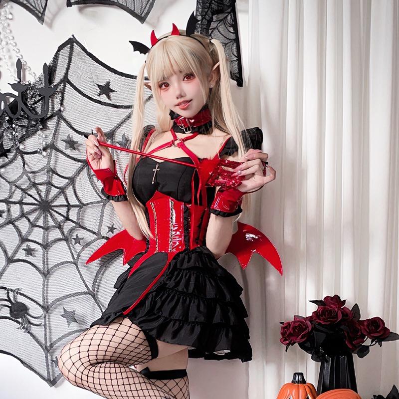 Halloween Costume Adult Diablo Goth Maid Costume Sexy Imp Anime Cosplay Bat Costume
