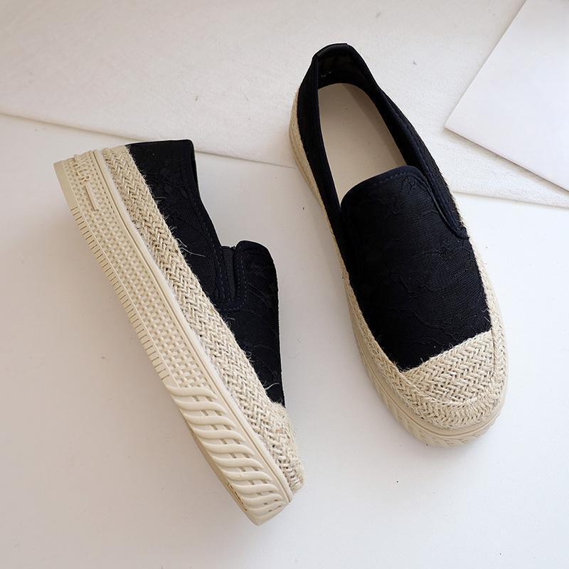 Women's Shoes Espadrilles White Female Footwear Loafers Round Toe Cotton Y2k Fashion Stylish And Low Price Spring Shoe A H
