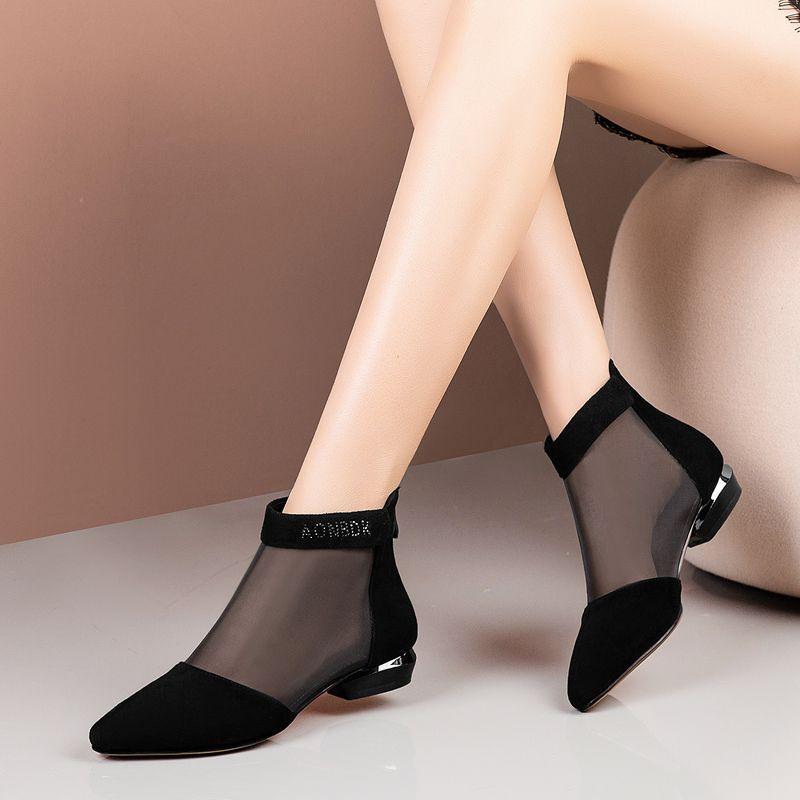 Womens Ankle Boot Low Heel Mesh Sandals Short Rhinestone Boots for Women Summer Stylish Sexy Sandals Ladies Breathable Booties