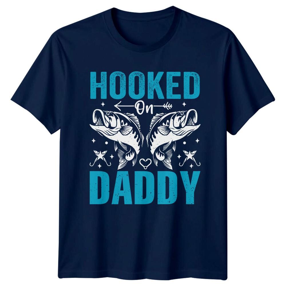 Hooked On Daddy Fish Graphic Fathers Day Fishing Lover TShirt