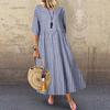 Ladies Girls Classic Dress Check Plaid O Neck Casual Loose Long Dress for Summer Cool