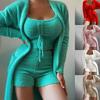 Fashion Women 1 Set Top Shorts Coat Pure Color Plush Three-piece Temperament Thick Sleepwear Set for Sleeping