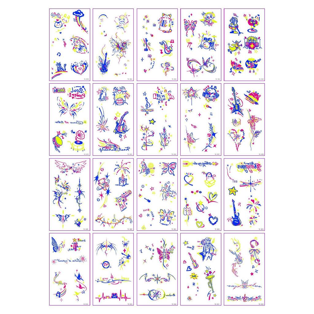 Неоновые светящиеся тату-наклейки для музыкального фестиваля: Яркие флуоресцентные дизайны для концертов и вечеринок
