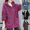 Women Autumn Winter Hooded Drawstring Coat Long Sleeve Pockets Zipper Placket Thick Plush Cardigan Outwear Streetwear
