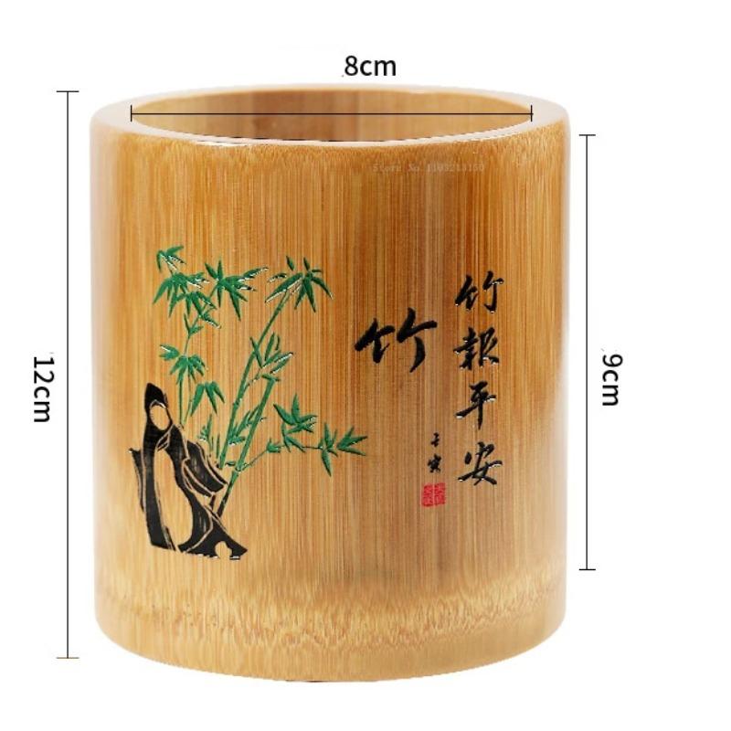 Бамбуковый резной круглый многофункциональный держатель для ручек школьный офисный рабочий стол креативные демонстрационные принадлежности канцелярский ящик для хранения