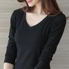 Женская футболка с круглым вырезом и V-образным вырезом, облегающий пуловер с длинным рукавом, эластичная ткань