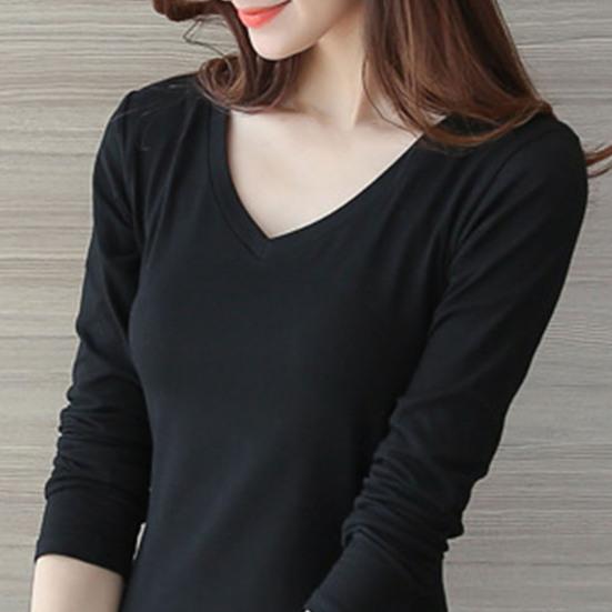 Женская футболка с круглым вырезом и V-образным вырезом, облегающий пуловер с длинным рукавом, эластичная ткань