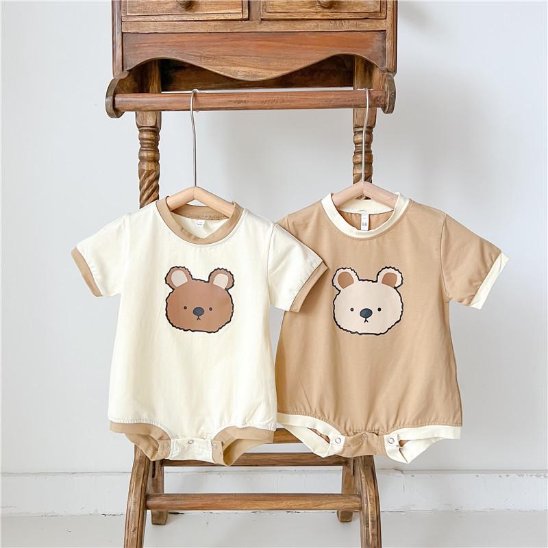 INS Style Summer Infant Bear Romper Unisex Short-Sleeve Snap-Crotch Bodysuit